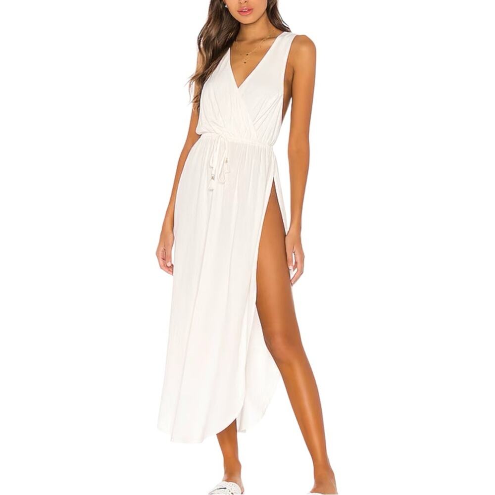 LSpace Kenzie Curved Hem Cover Up Midi Dress MEDIUM in Cream